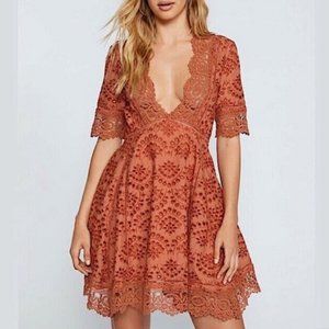 Free People x Nightcap Clothing Eyelet Dress Burnt Orange